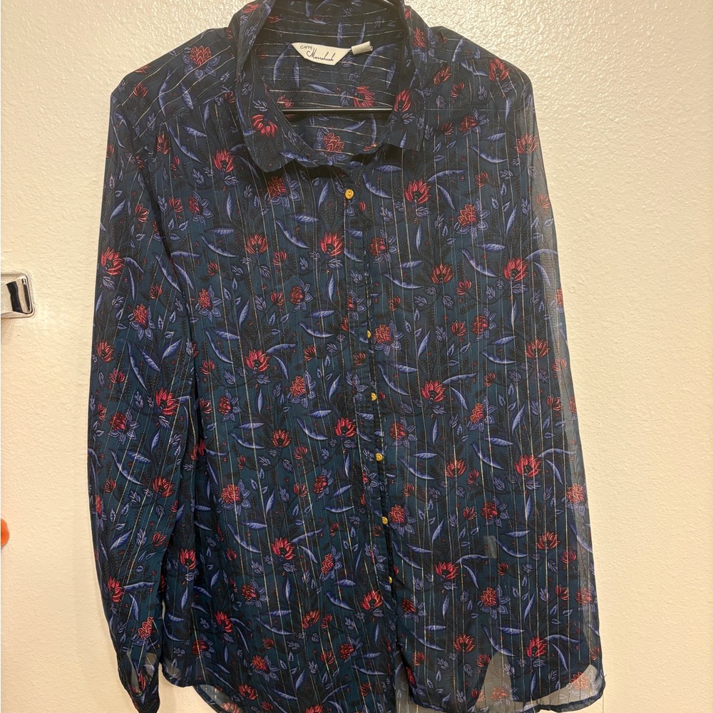 Floral Button Down Shirt - Black and Red